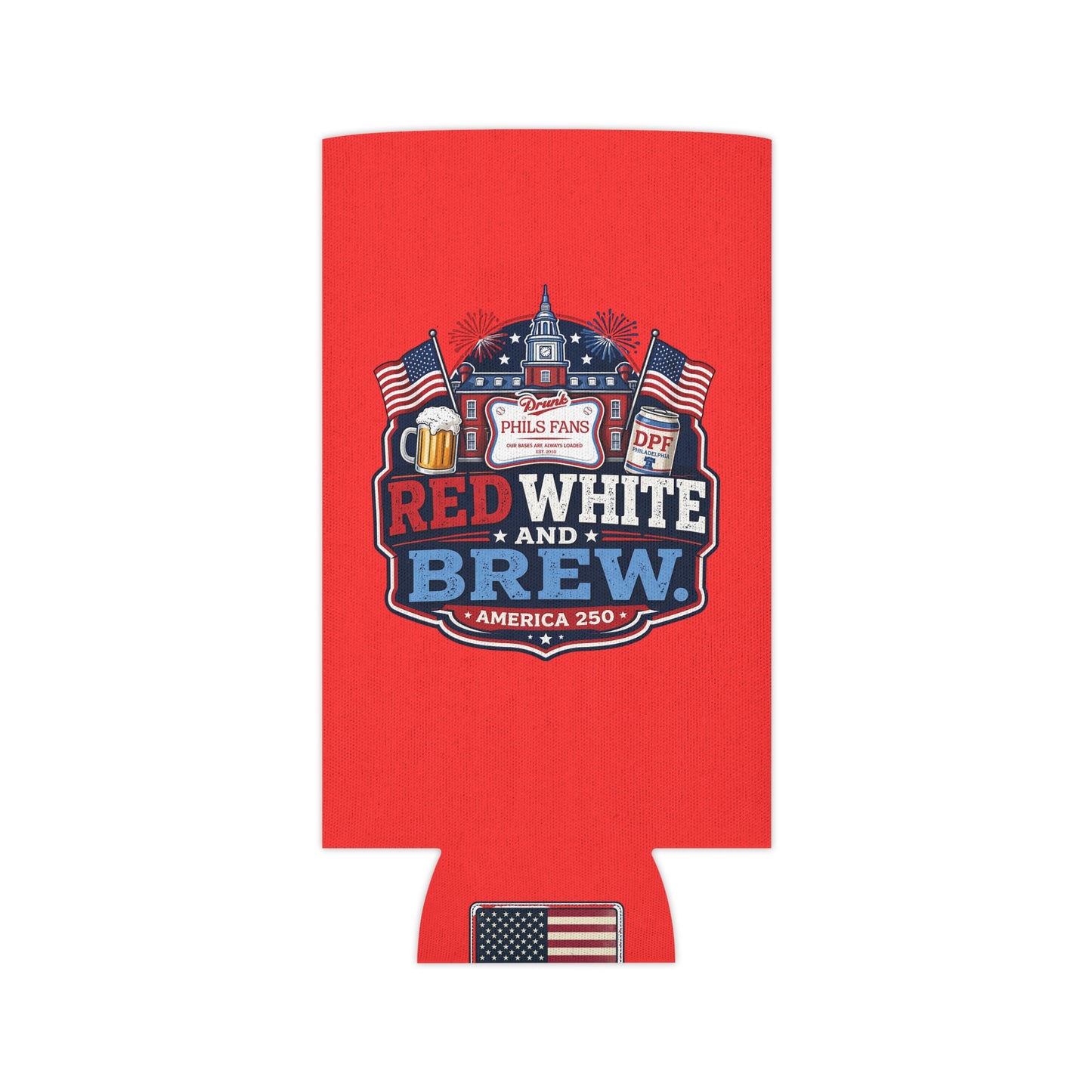 Red White and Brew Can Cooler – 4th of July Patriotic Beer Koozie