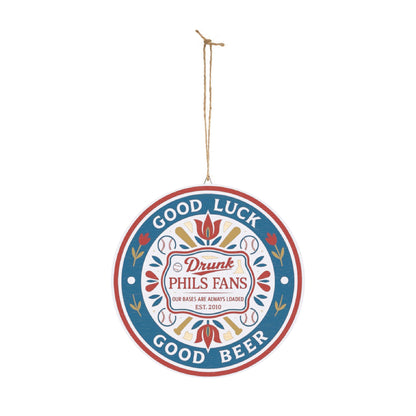 DPF Hex Round Wood Sign — “Good Luck Good Beer” Drunk Fans Retro Bar Decor