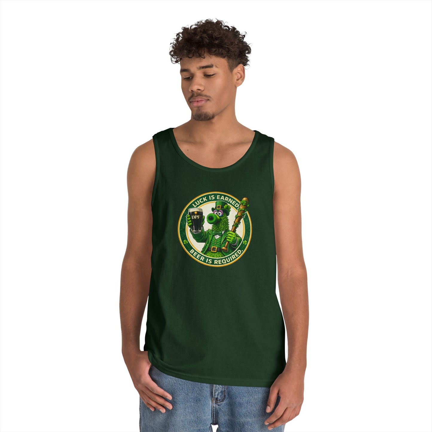 DPF Tank Top — "Luck Is Earned, Beer Is Required" St. Patrick's Day Beer & Shamrock Graphic Tank