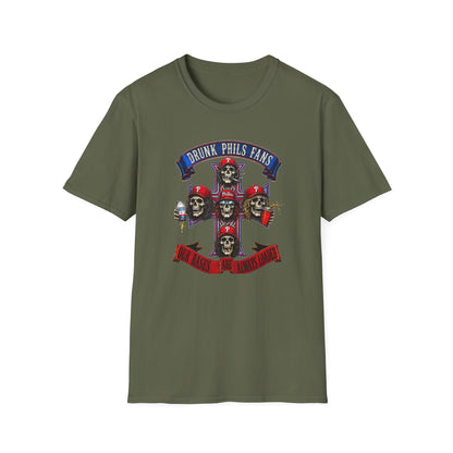 Drunk Phils Fans Skull Band T-Shirt — Retro Baseball Fan Tee